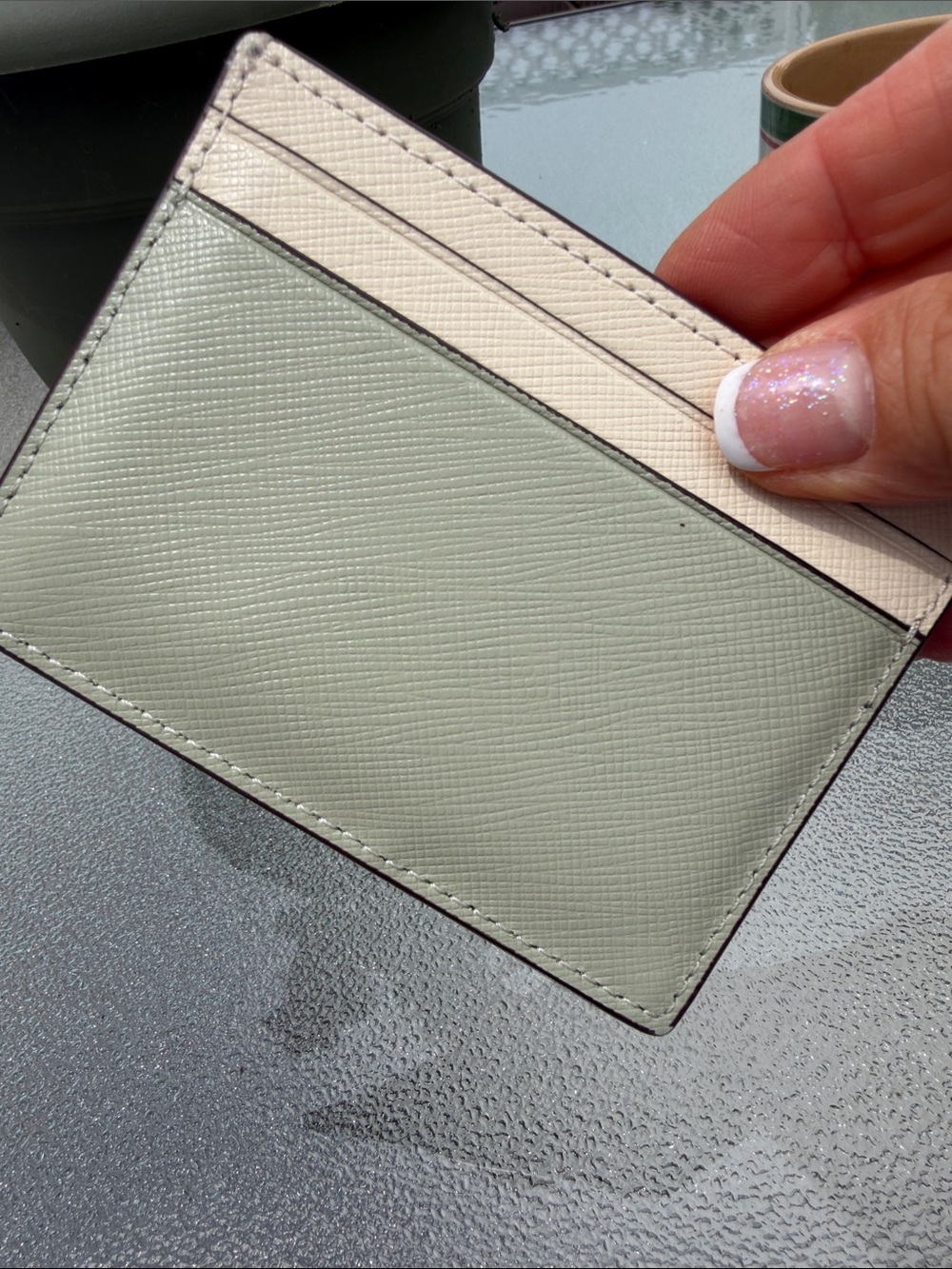 kate spade Two-Tone Saffiano Card Holder in Sage Green and Cream - Picture 4 of 5